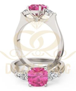 Three stone pink sapphire & diamond ring in Pakistan