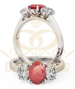 Oval ruby and diamond three stone ring in Pakistan